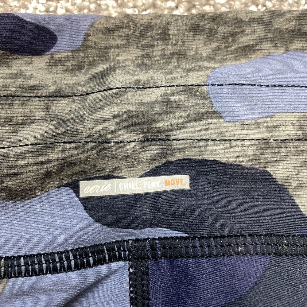 Aerie Chill Play Move Leggings Blue Camo Womens Medium Nylon Stretch Compression - Picture 3 of 13
